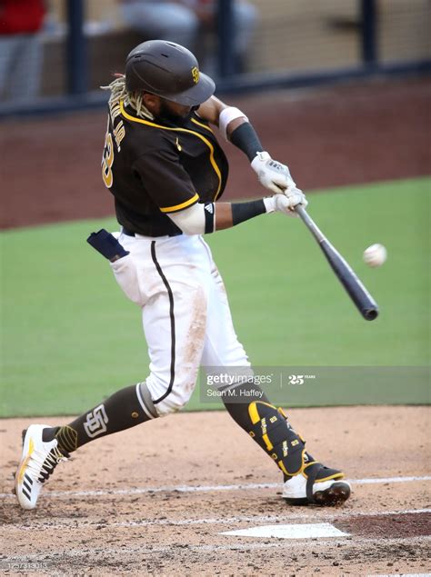 Fernando Tatis Jr. #23 of the San Diego Padres flys out during the
