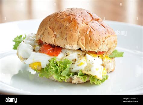 Wholewheat Bread Egg Burger Stock Photo Alamy