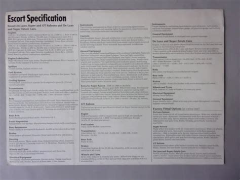 Ford Escort Mk1 Orig 1968 Uk Mkt Specification Leaflet Brochure £999