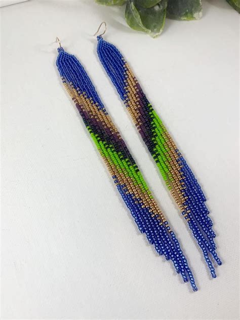 Colorful Shoulder Duster Beaded Earrings Seed Bead Earrings Etsy In