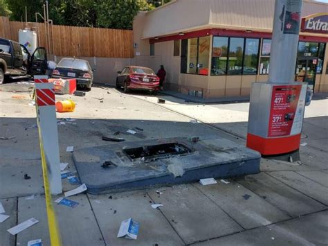 CA Driver Crashes Through Gas Pump Narrowly Missing Worker