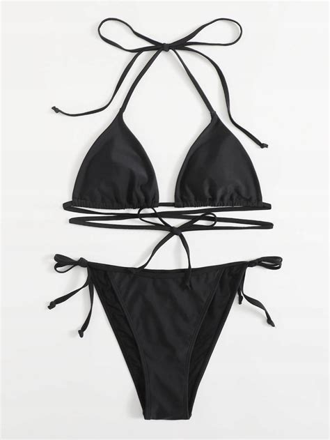 R44N011 KOMPLET CZARNE BIKINI GŁADKIE SHEIN M 13395310136 oficjalne