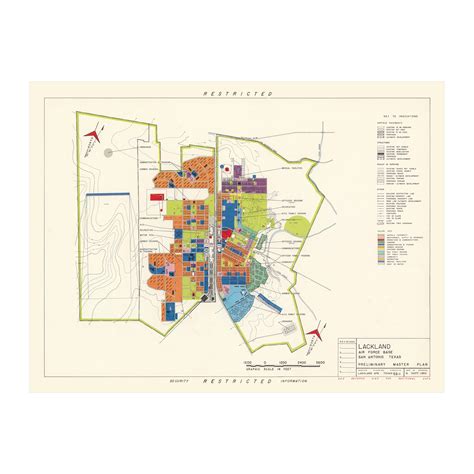 Lackland Air Force Base Art, 1950 Vintage Map of Lackland Air Force
