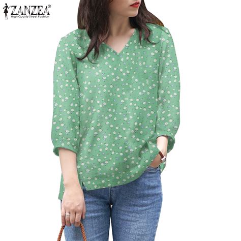 Zanzea Women Korean Daily V Neck Sleeves Floral Print Causal Blouse