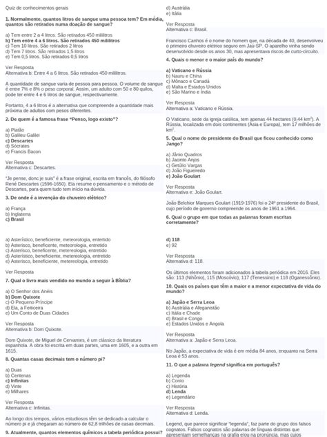 Quiz De Conhecimento Geral