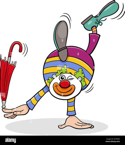 Cartoon Illustration Of Funny Clown Comic Character With Umbrella Stock