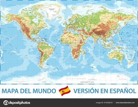 Mapa Del Mundo Color Político Versión Español Ilustración Vectorial