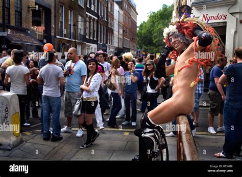 Semi Naked Man At Gay Pride Parade Soho London England Britain UK Stock Photo Alamy