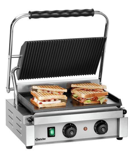 Grill panini inox fonte émaillé lisse rainurée avec minuterie 2