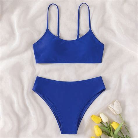 Girls Two Piece Swimsuit Bikini Set High Waist Cute Bikini Set Criss Cross Swimsuit Solid Color