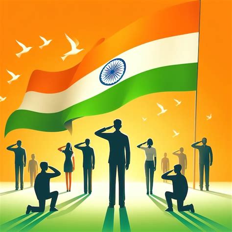 Premium Photo Vector Illustration Of People Saluting National Flag