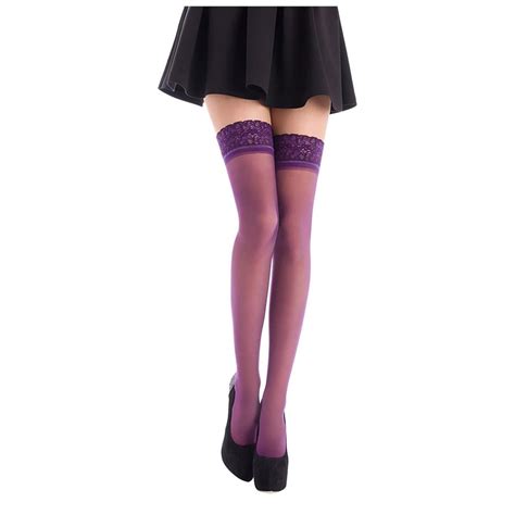 Qwertyu Lace Top Thigh High Tights For Women Sexy Lingerie Silk Pantyhose Black Reflections