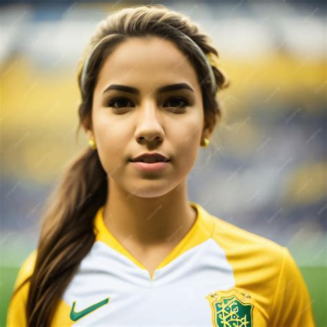 Premium Ai Image A Girl Wearing A Yellow And White Soccer Jersey With