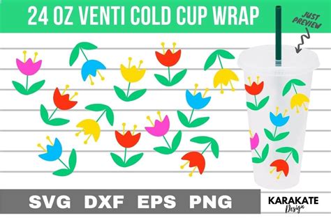 Cute Flower 24 Oz Venti Cup Wrap Svg Graphic By Karakate · Creative Fabrica