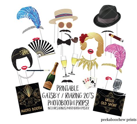 Great Gatsby Photo Booth Props Roaring S Twenties Printable Etsy