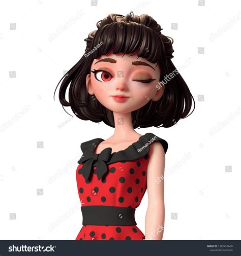 D Cartoon Character Brunette Girl Closed Stock Illustration