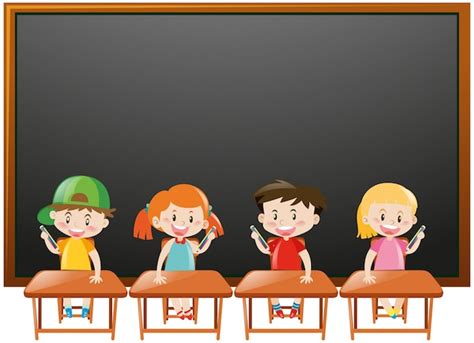 Blackboard background with kids in classroom Vector | Premium Download