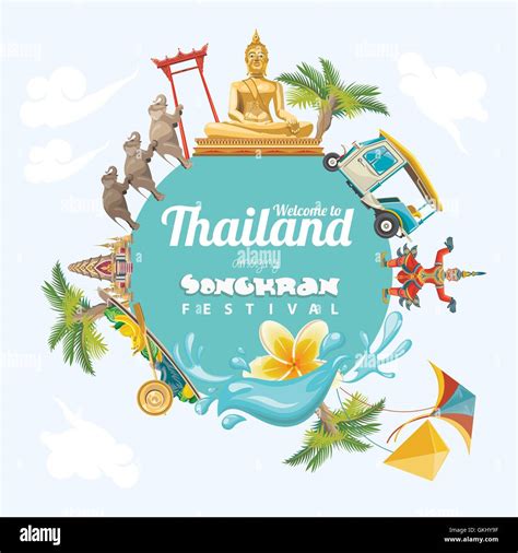 Songkran Festival in Thailand. Thai holidays. Cartoon Vector Stock Vector Art & Illustration ...