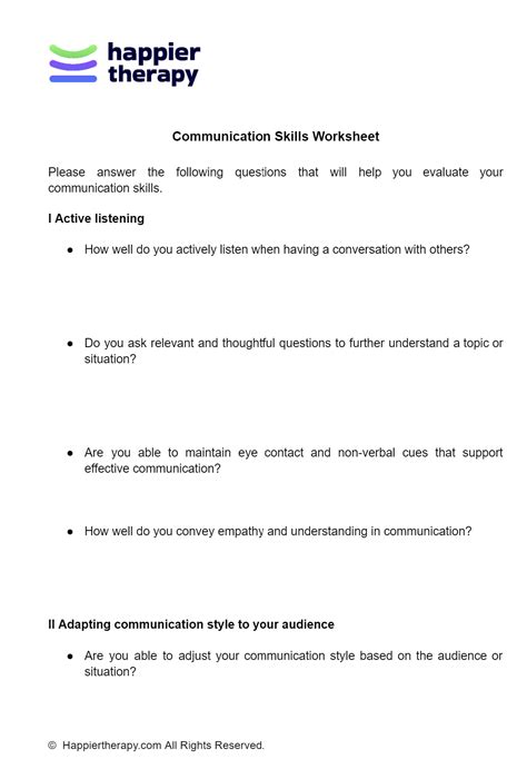 Communication Skills Worksheet Pdf Happiertherapy Worksheets Library