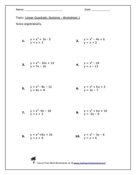 Linear Quadratic Systems Worksheets