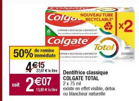 Promo Dentifrice Classique Colgate Total Chez Cora ICatalogue Fr