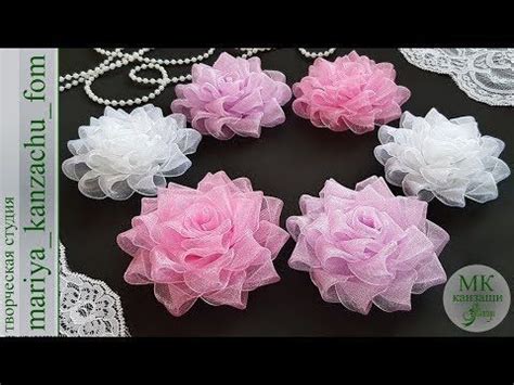 МК - нежная роза из органзы, канзаши, банты | kanzashi | Mariya ...