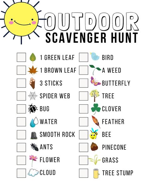 Outdoor Scavenger Hunt Worksheets | 99Worksheets