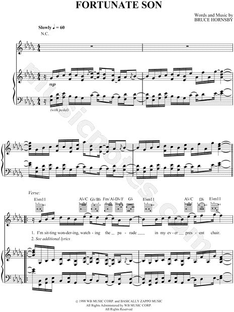 Bruce Hornsby Fortunate Son Sheet Music In Db Major Download