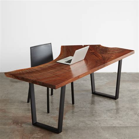 Walnut Single Slab Desk With Black Steel Narrow Sled Base U Walnut Single Slab Desk With