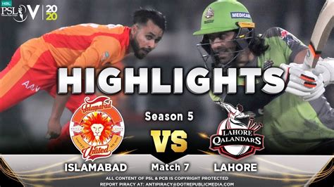 Lahore Qalandars Vs Islamabad United Full Match Highlights Match 7