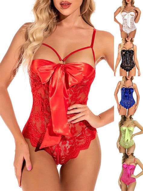 Bowknot Crotchless Bodysuit Babydoll Lingerie Lace Nightwear Photonovel