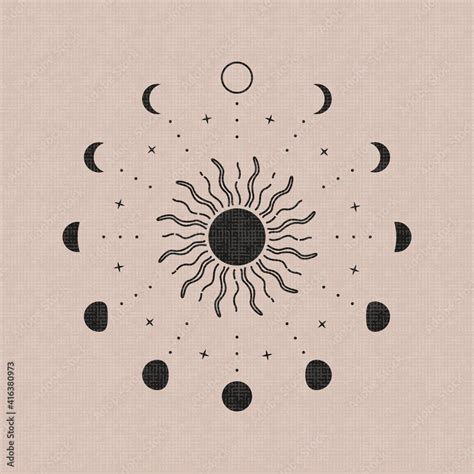 Abstract boho moon phases. Mystic contemporary sun moon symbols ...