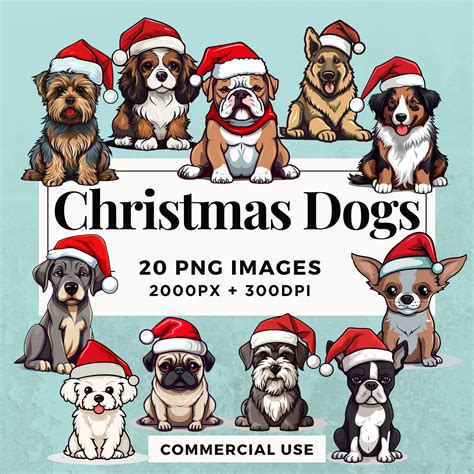 20 christmas dogs clipart pack instant download 20 festive dog