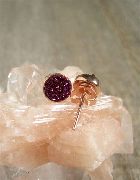 Tiny Druzy Earrings Plum Druzy Studs Titanium Drusy Quartz Etsy