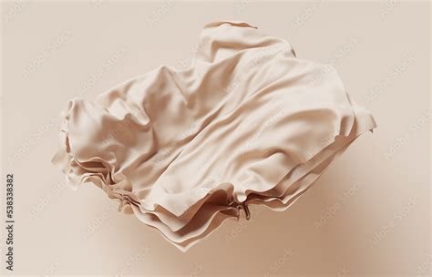 D Display Podium Beige Background With Flying Nude Color Silk Cloth Curtain Wind Nature