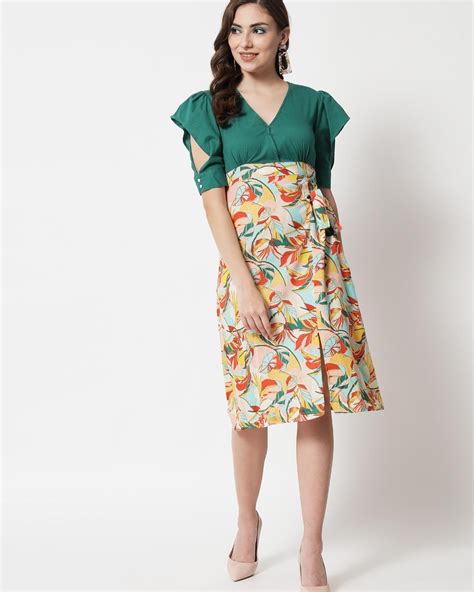 Buy Women's Green & Blue Color Block Dress Online at Bewakoof