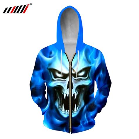 Buy Ujwi Mens Casual Hoodies Cool Print Blue Flame