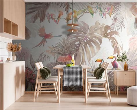 Wall mural Bright birds and parrots in the tropics | Uwalls.com