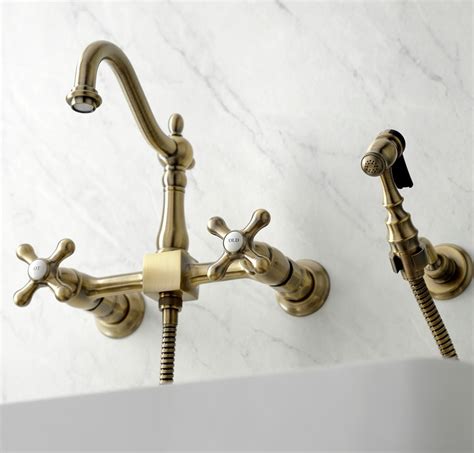 Wall Mount Kitchen Faucet In Bright Brass Finish Classic Vintage Style Faucets For Sale Online