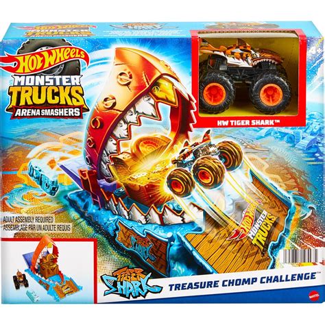 Mattel Hot Wheels Monster Trucks Tiger Shark Hw Monster Trucks Race Challenge Playset HNB87