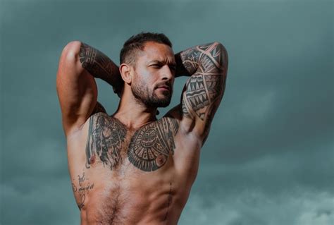 Premium Photo Sexy Man With Naked Torso Portrait Of Handsome Man With Serious Face Strong
