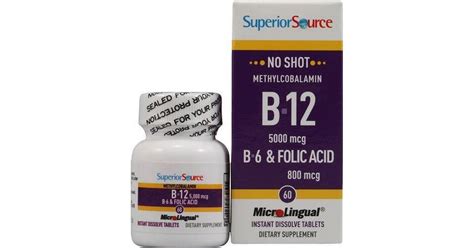 Superior Source No Shot B 12 B6 And Folic Acid 5000 Mcg 60 Tablets • Price