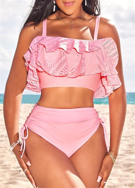 High Waisted Patchwork Light Pink Bikini Set Rosewe USD 9 98