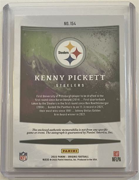 2022 PANINI ORIGINS RC KENNY PICKETT ROOKIE PATCH AUTO ORANGE 75 SP