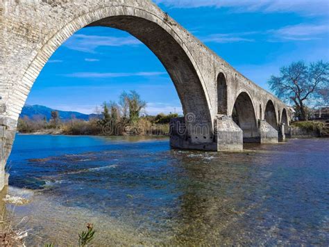 Arta City Old Arched Bridge of Stones through Arahthos River Greece Stock Image - Image of ...