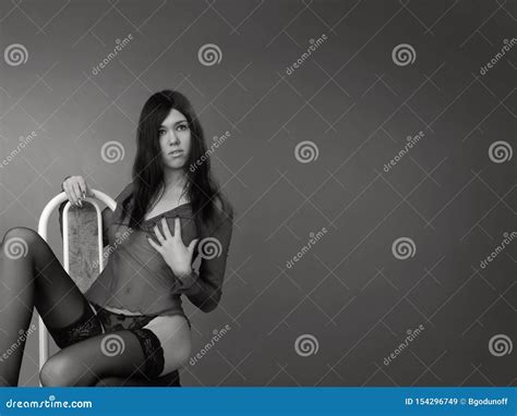 Brunette In Black Nylon Stock Image Image Of Long Nylon
