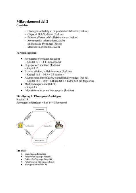 Sammanfattning Del Mikroekonomi Mikroekonomi Del Omr Den F