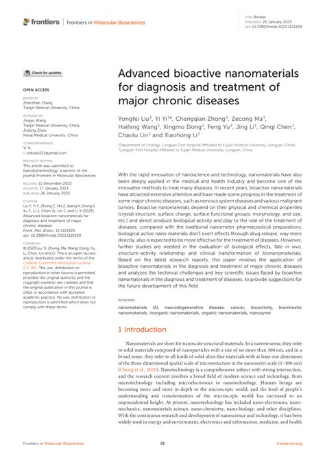 Pdf Advanced Bioactive Nanomaterials For Diagnosis And Treatment Of Major Chronic Diseases