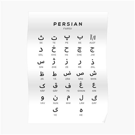 Persian Alphabet Chart, Farsi Language Chart, White Premium Matte ...