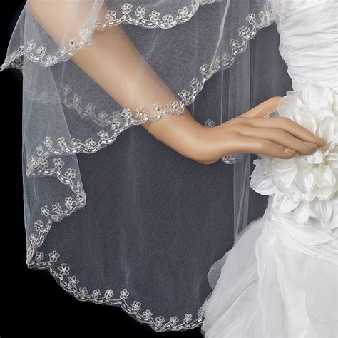 Beautiful Tier Embroidered Fingertip Veil Elegant Bridal Hair